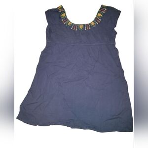 Feather Bone Embroidered Navy Blue Dress Medium